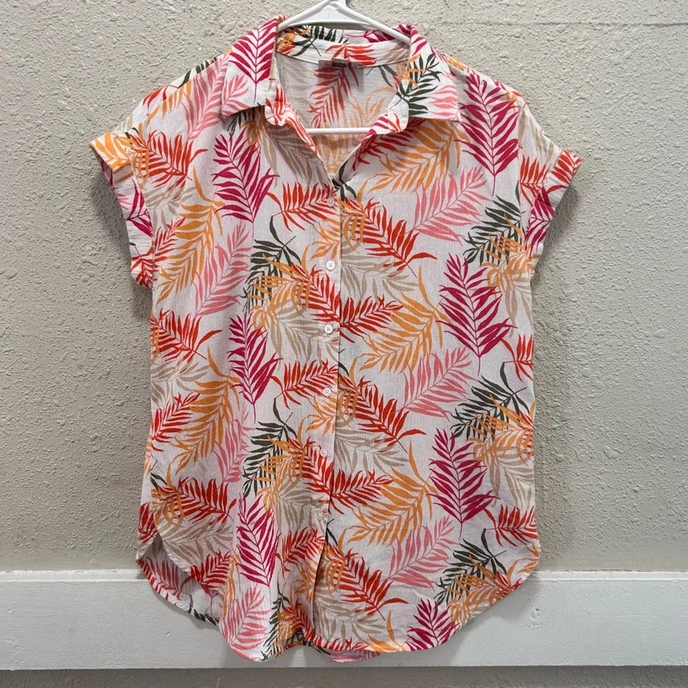 LOFT Outlet Tropical Colorful Leaf Button Down Top XS